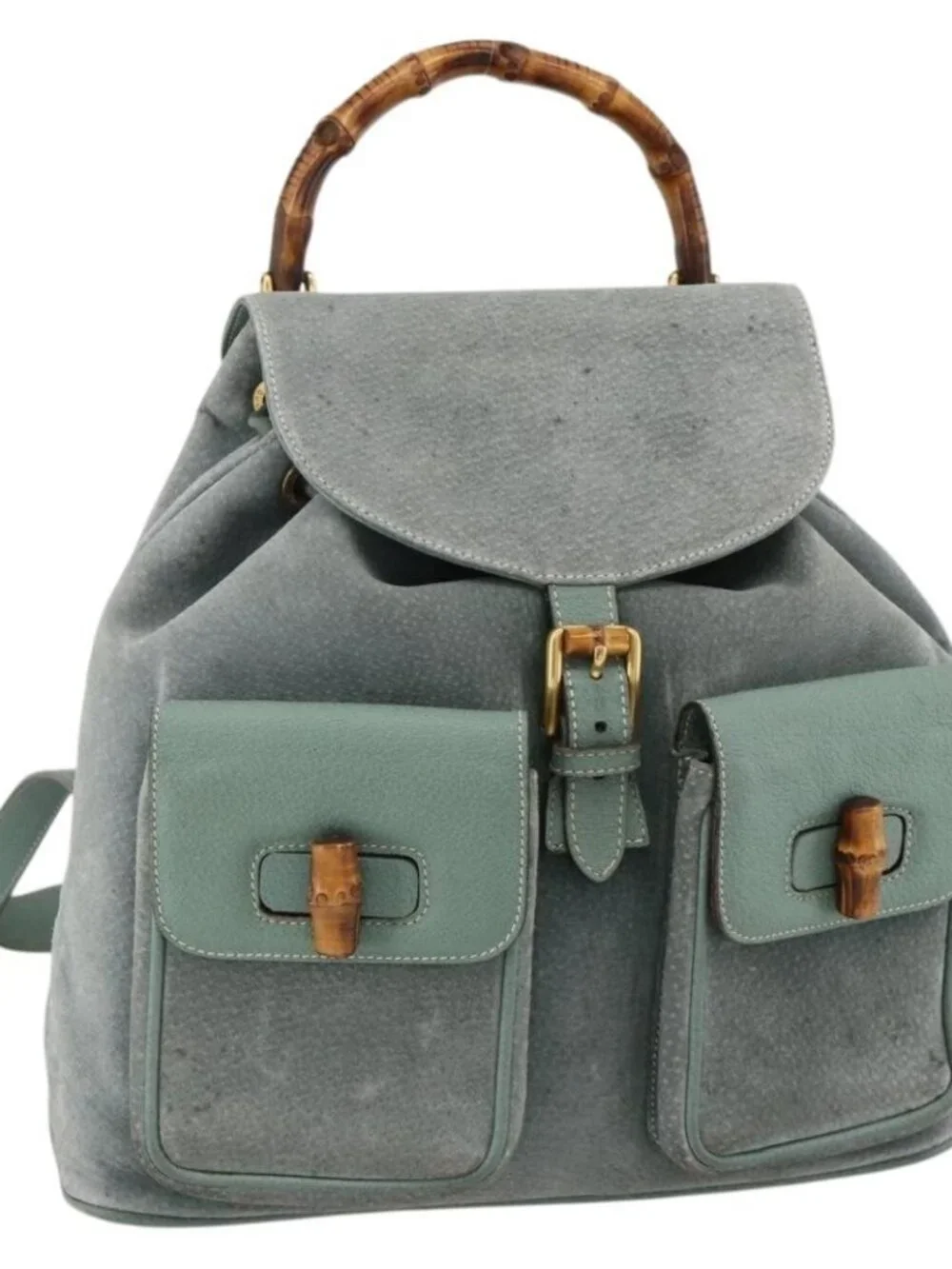 GUCCI Bamboo Backpack Suede Green Gold 003 2058 0016 Auth YKZ1452